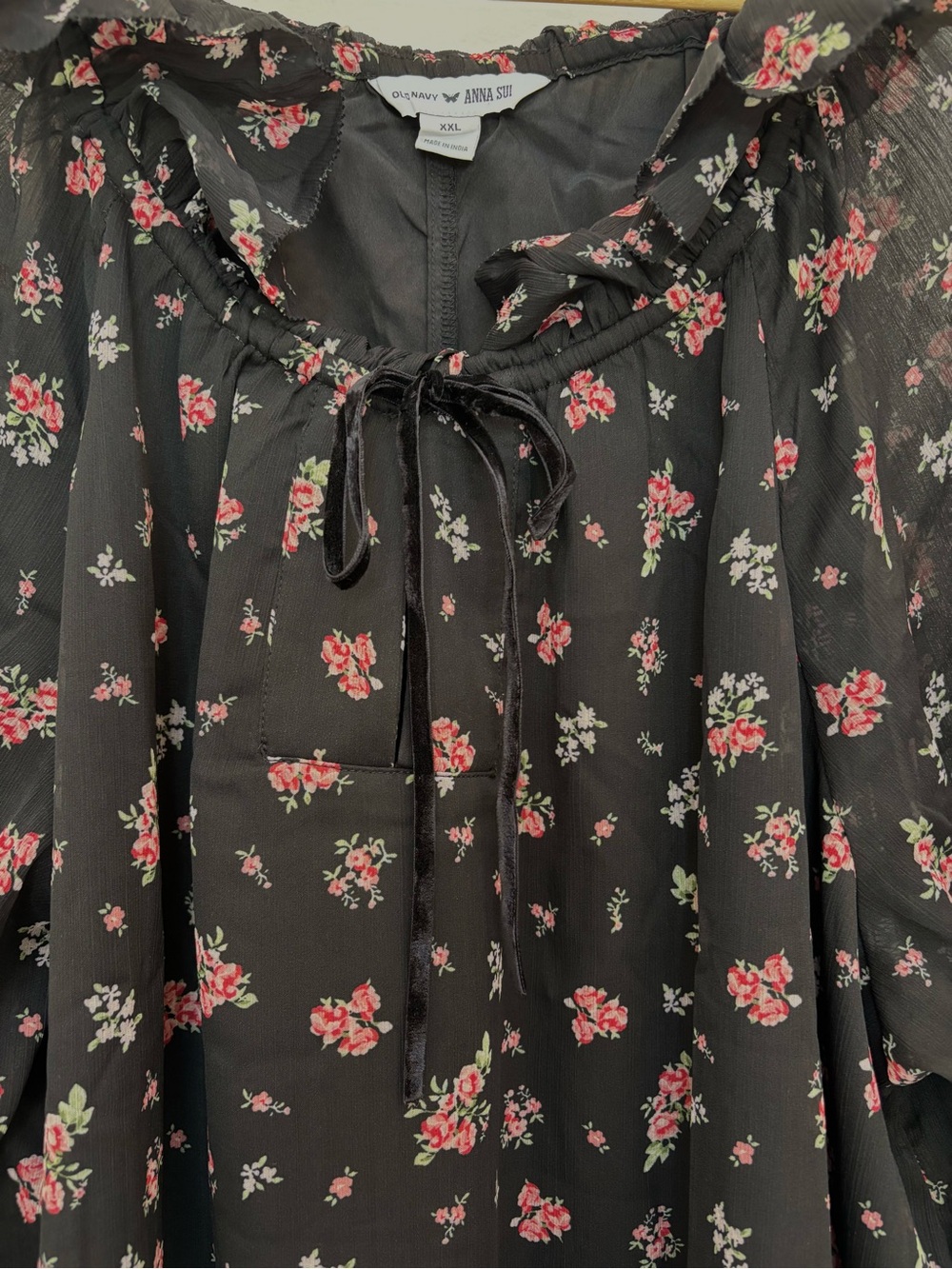 Old Navy X Anna Sui Chiffon Tiered Ruffle Mini Dress Size XXL Dark Floral Boho - Picture 7 of 14